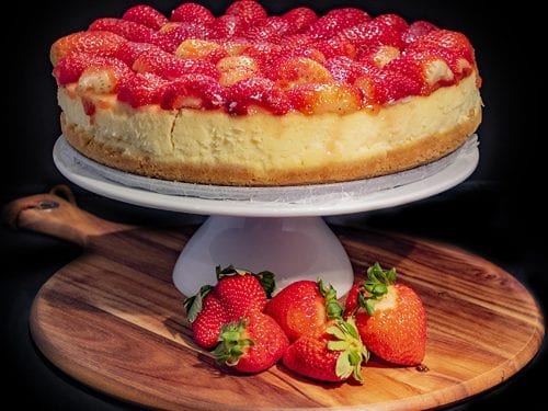 cheesecake topped with strawberries