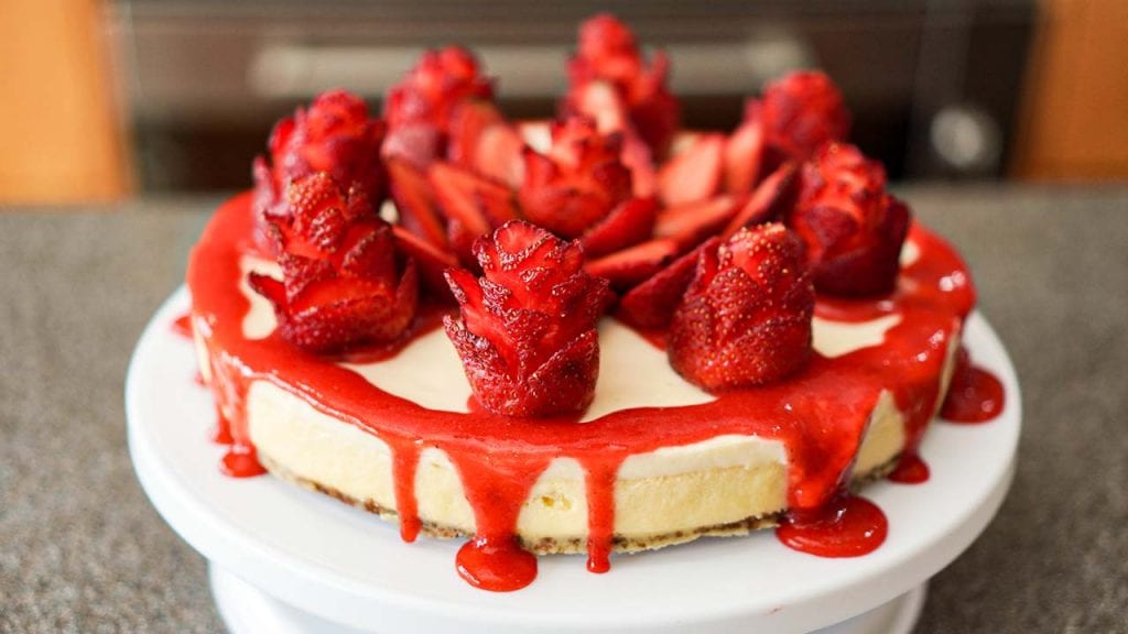 luscious strawberry cheesecake served on a plate