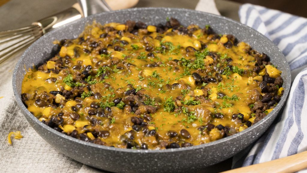 Cheesy Beef Cornbread Skillet Casserole Recipe