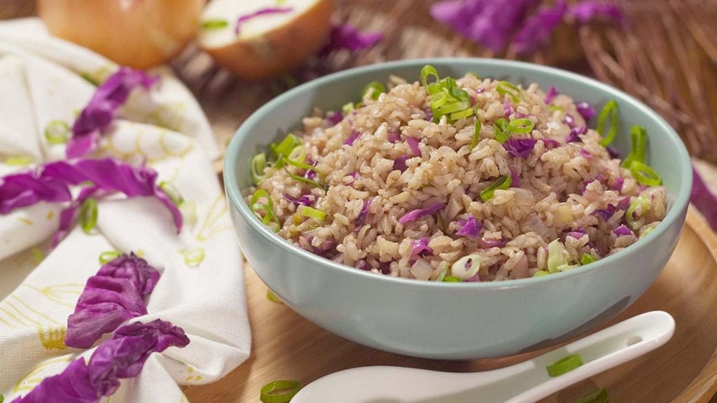 Chinese Red Cabbage Fried Rice, vegetarian fried rice using brown rice