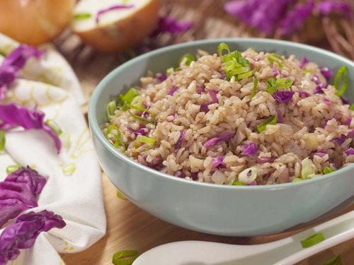Chinese Red Cabbage Fried Rice, vegetarian fried rice using brown rice
