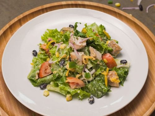 Copycat Applebee’s Fiesta Chicken Salad Recipe, homemade salad with grilled chicken, black beans, corn, and homemade dressing