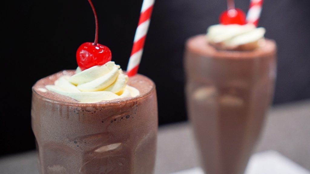 Copycat Chick-fil-A Chocolate Milkshake Recipe - Chick fil a thick and creamy chocolate milkshake topped with whipped cream and cherry