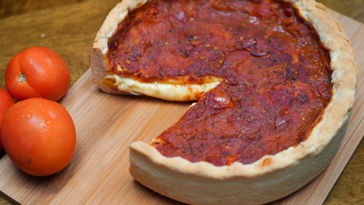 Chicago-Style Deep Dish Pizza with Sausage & Pepperoni - Cooking with  Cocktail Rings