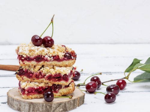 Easy Cherry Almond Coffee Cake Recipe, coffee cake with sour cream and crumb topping