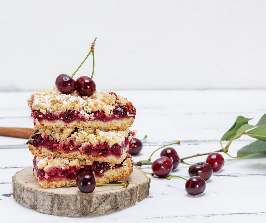 Easy Cherry Almond Coffee Cake Recipe, coffee cake with sour cream and crumb topping