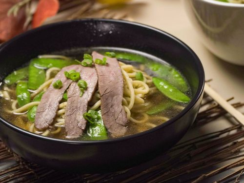 Thinly Sliced Beef Ramen Soup Recipe, ramen bowl with beef flank steak and noodles
