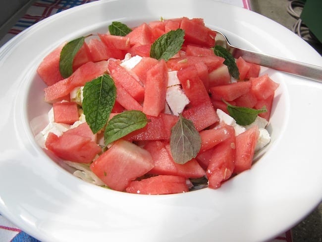 Watermelon Salad with Mint Leaves