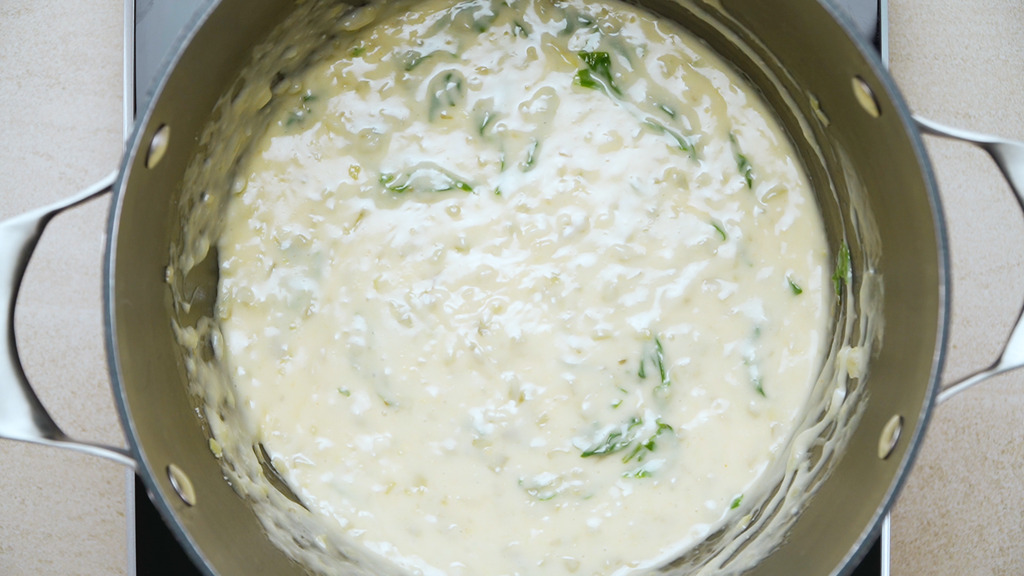 cheese fondue in a saucepan