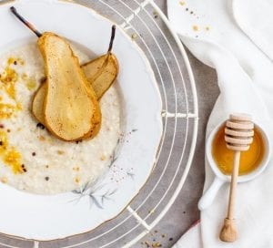 Almond Rice Pudding with Poached Pears Recipe