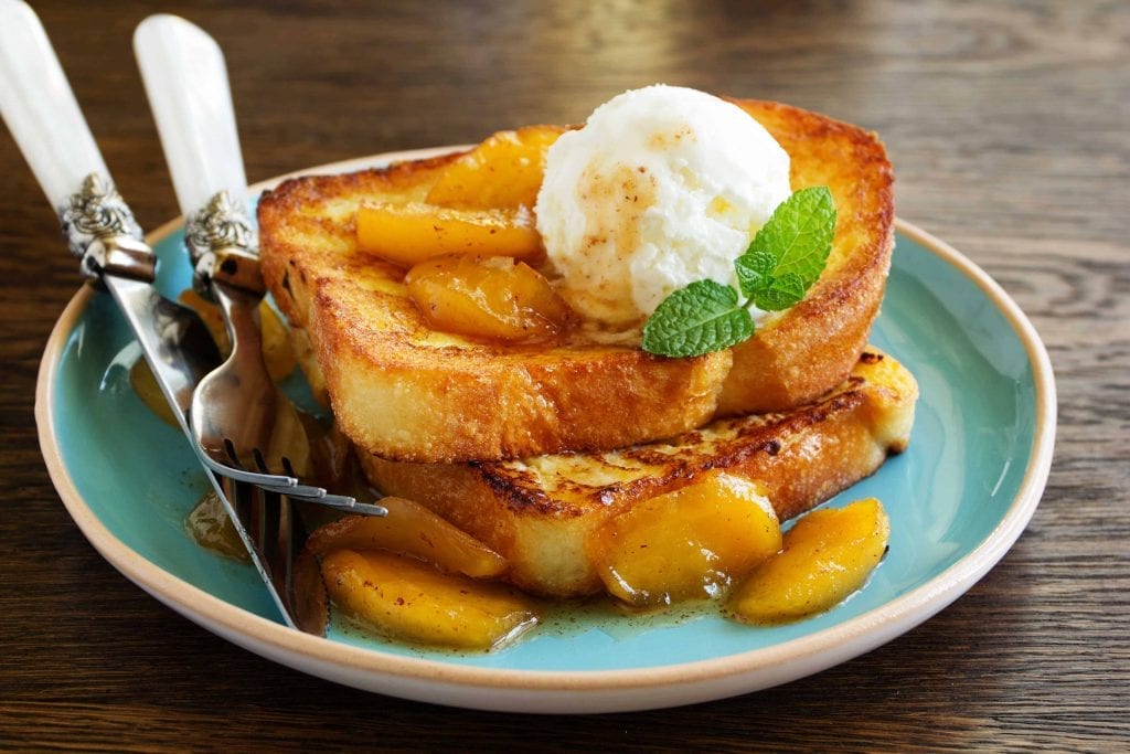 french toast with baked apples on top