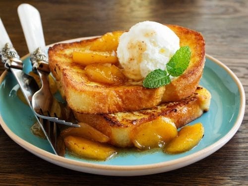 french toast with baked apples on top