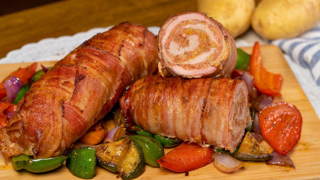Bacon Wrapped Stuffed Pork Tenderloin