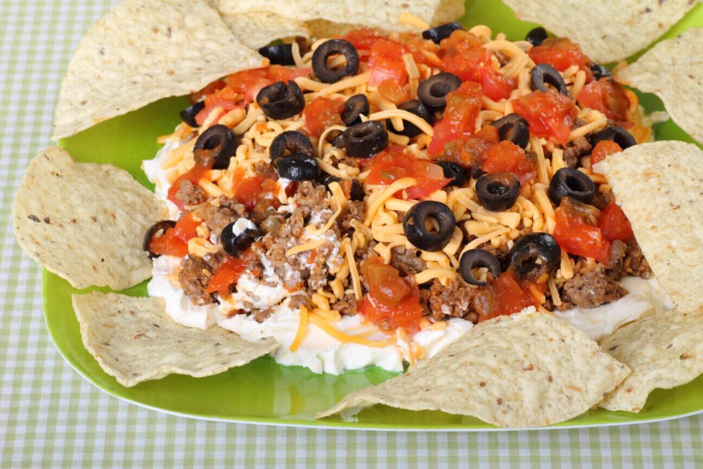 Beef Taco Dip Recipe, layered cheesy taco