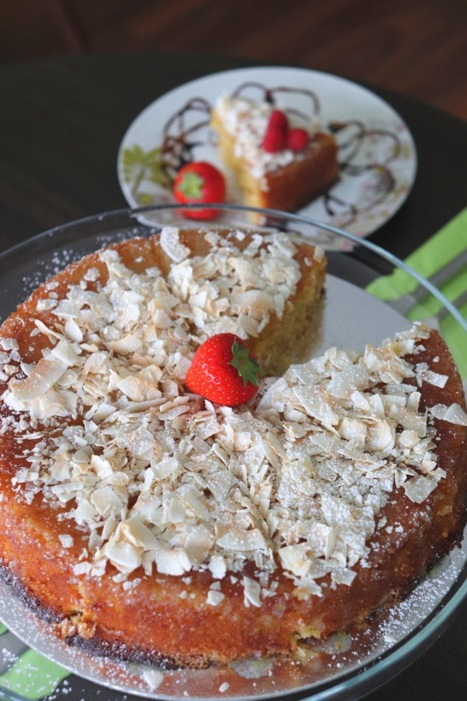 cake covered with coconut flakes