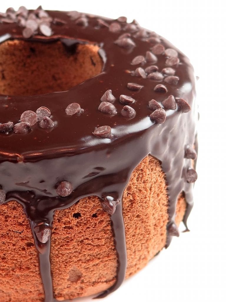 chocolate cake covered in icing