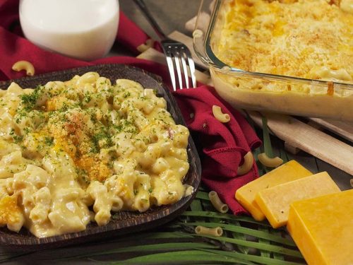 Cream of Chicken Mac and Cheese Casserole Recipe, homemade mac and cheese dish using cream of chicken soup and shredded cheeses