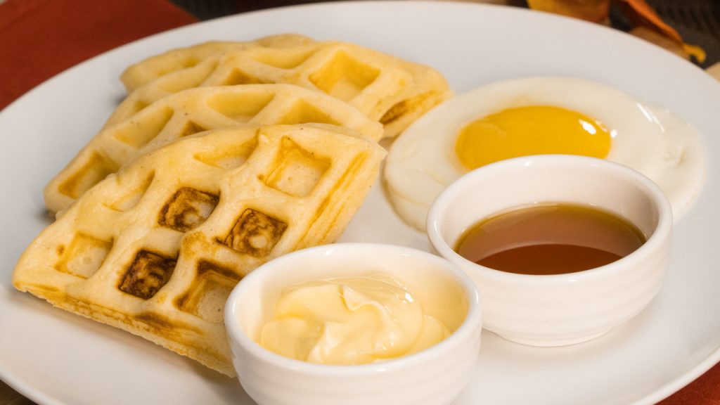 Denny's Inspired Deilcious Belgian Waffles Recipe, homemade belgian waffles from scratch with butter and maple syrup toppings