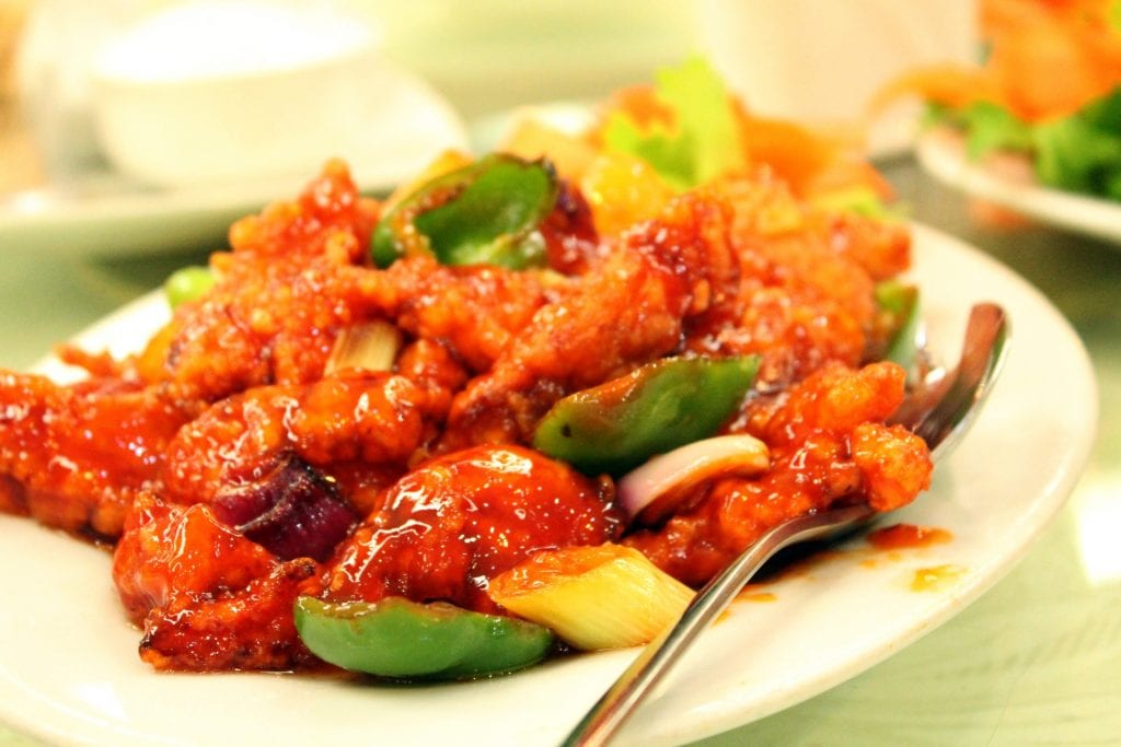 Easy Sweet and Sour Pork Recipe, Pork and vegetable strips coated with an orange sauce