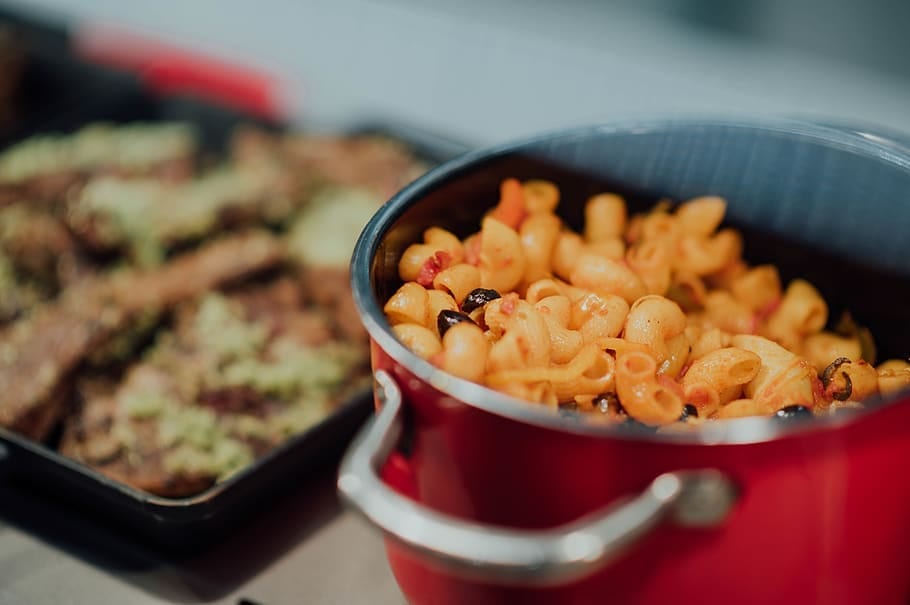 cooked pasta in a pot