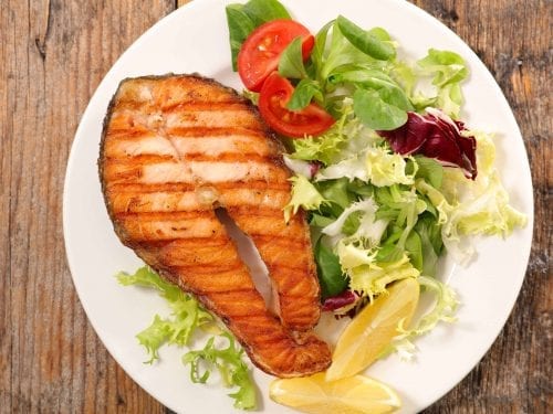 grilled salmon steak with salad
