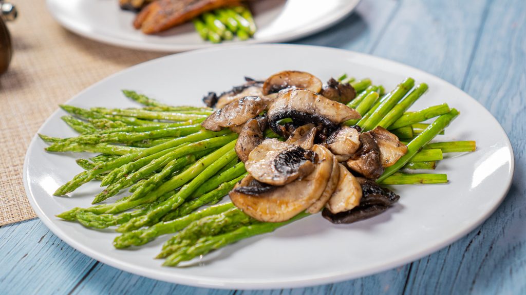 Grilled Sea Salted Asparagus And Mushrooms