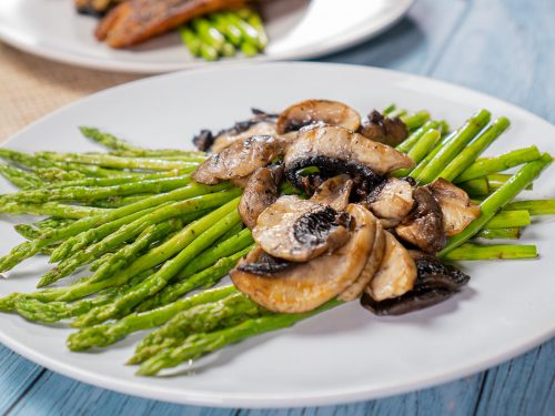 Grilled Sea Salted Asparagus And Mushrooms