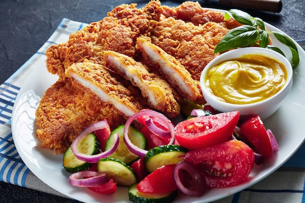 breaded chicken with salad