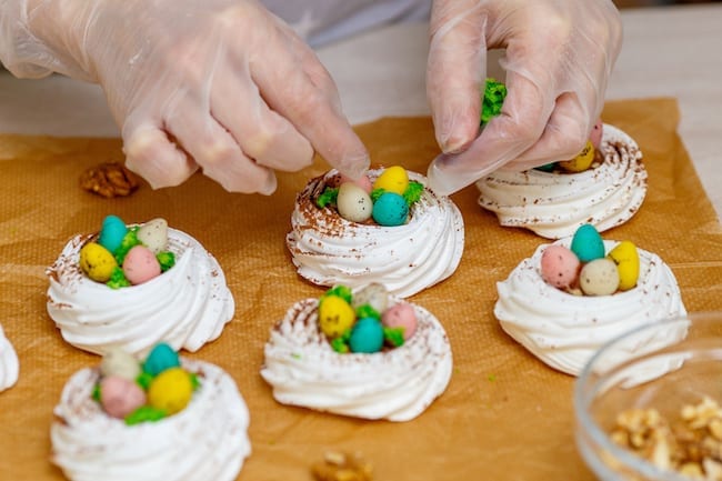 jelly bean studded meringue nests