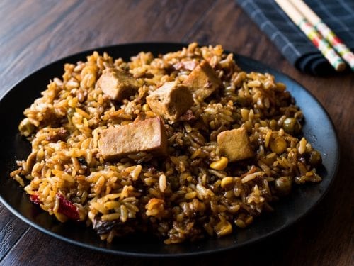 lentils and brown rice with tofu
