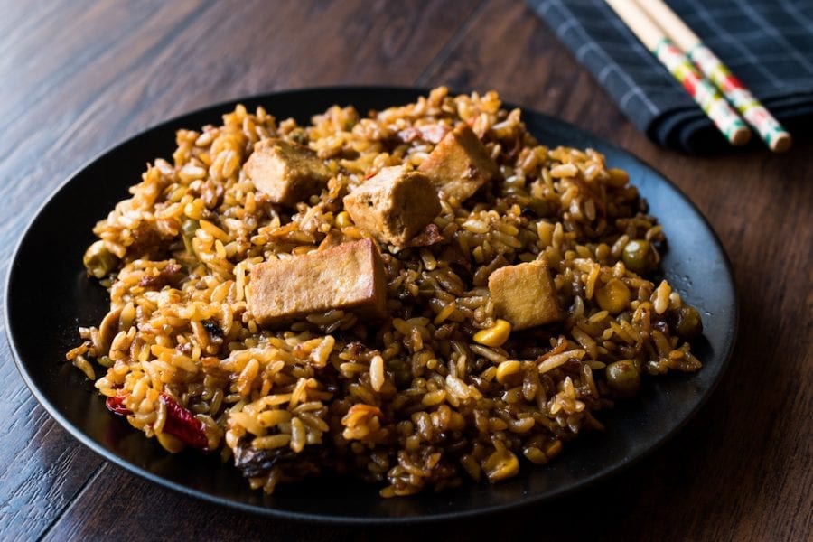 lentils and brown rice with tofu