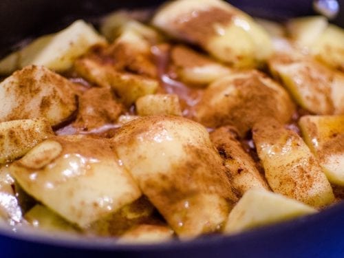 cooked sliced apples with cinnamon