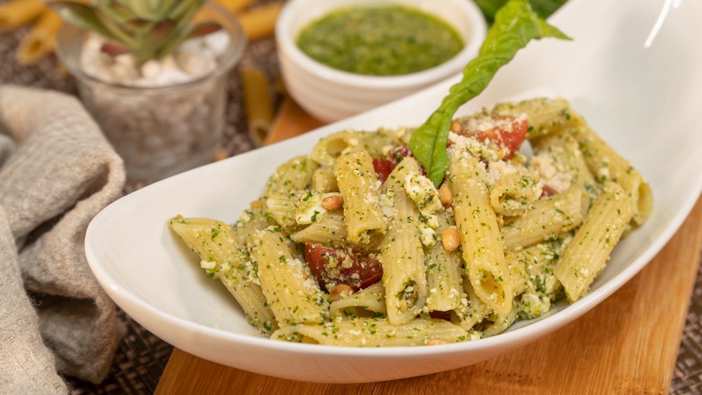 Pesto Pasta with Feta and Tomato