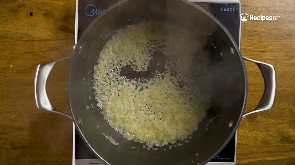 sauteing the garlic and onions