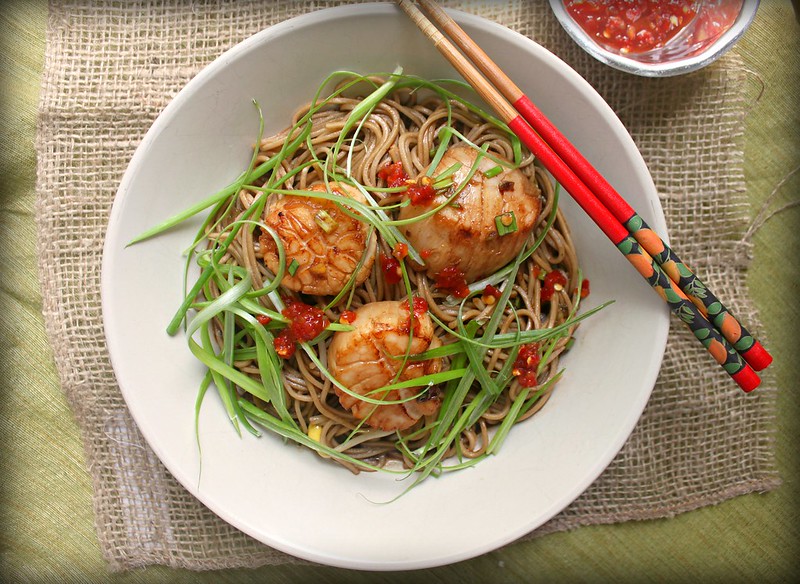 Soy Citrus Scallops with Soba Noodles