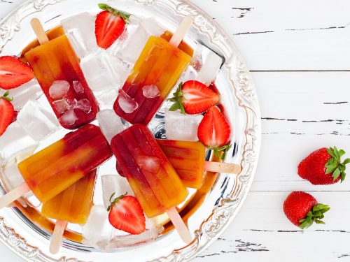 Strawberry Peach Vodka Popsicles Recipe, alcoholic boozy ice pops with strawberry and peach