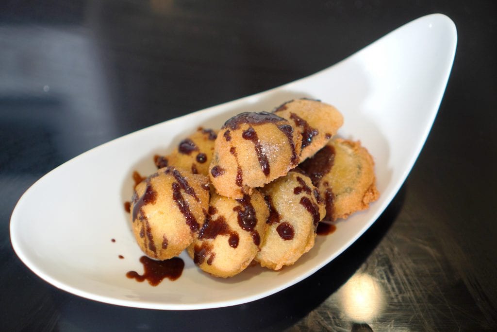 Deep-Fried Oreos, Dessert, Afternoon Snack, American Cuisine, Chocolate Syrup