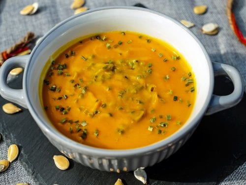 Roasted Pumpkin and Sweet Potato Soup with White Truffle Oil