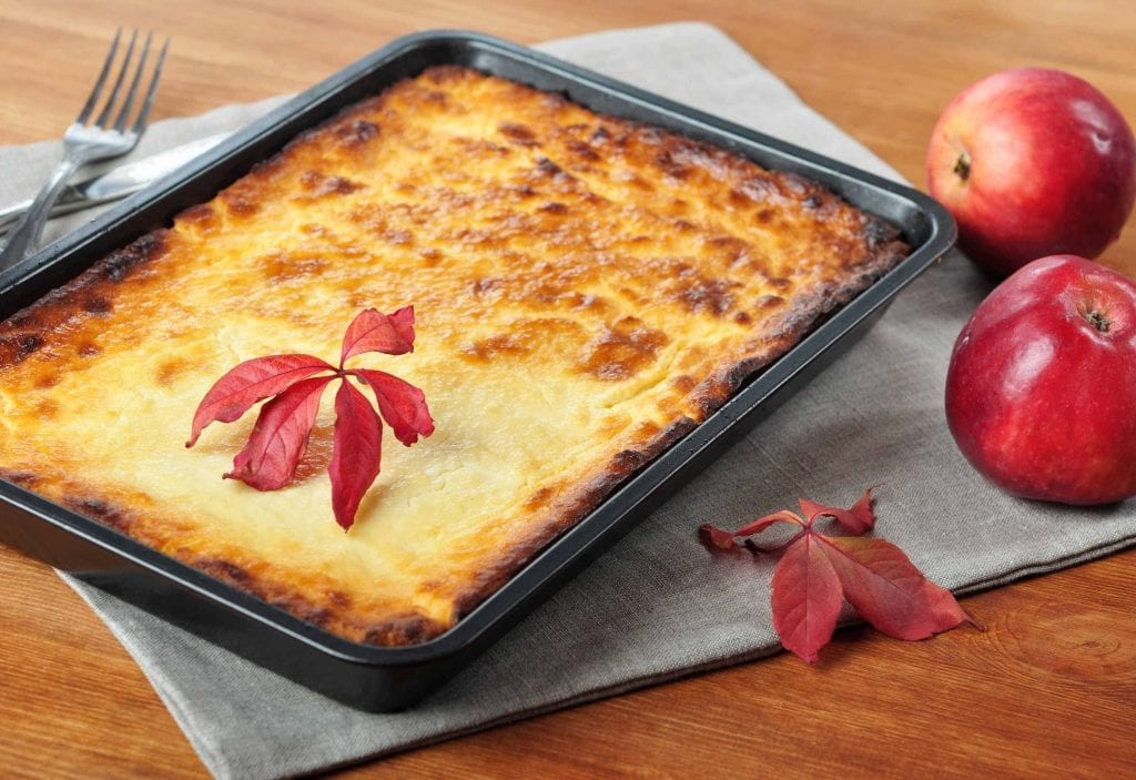 apple casserole in a baking dish