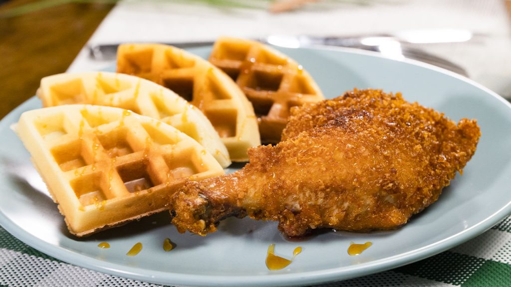 baked fried chicken and waffles