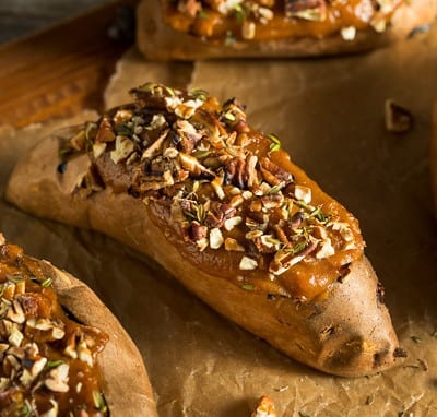 Baked yams with ginger molasses butter