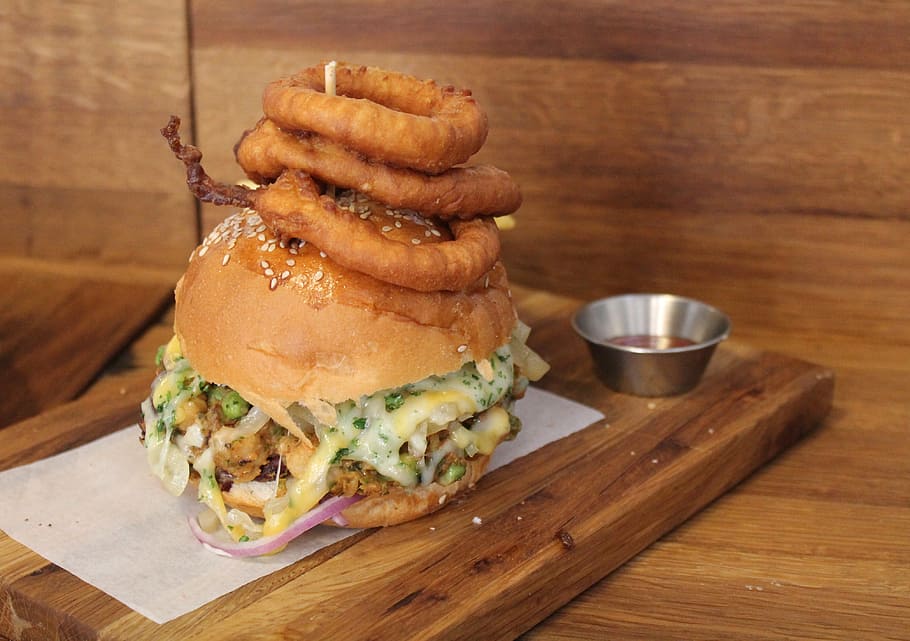 chicken burger with onion rings