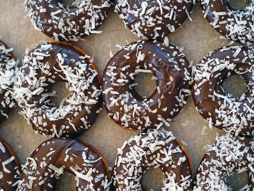 coconut chocolate doughnuts