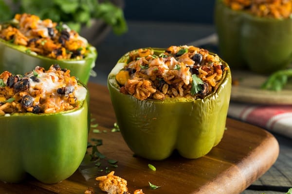 crockpot bell peppers stuffed with salsa rice and beans