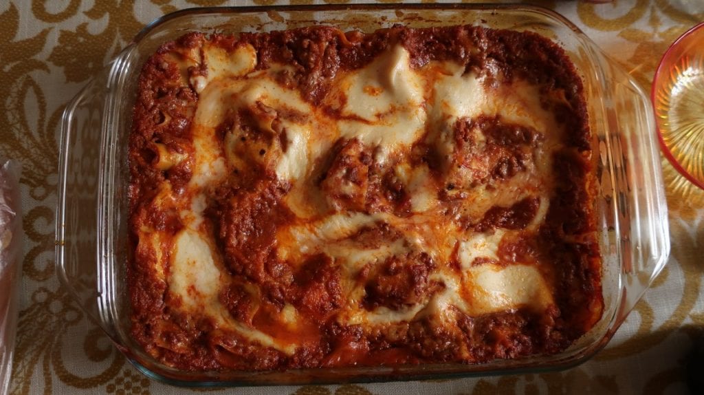 casserole in a dish on a traditional tablecloth