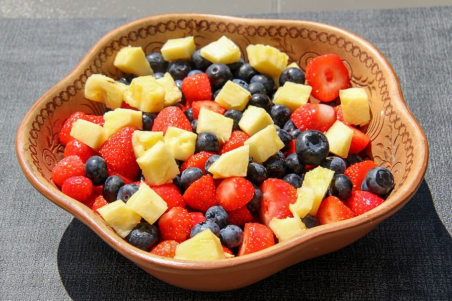 healthy fruit salad with strawberry dressing