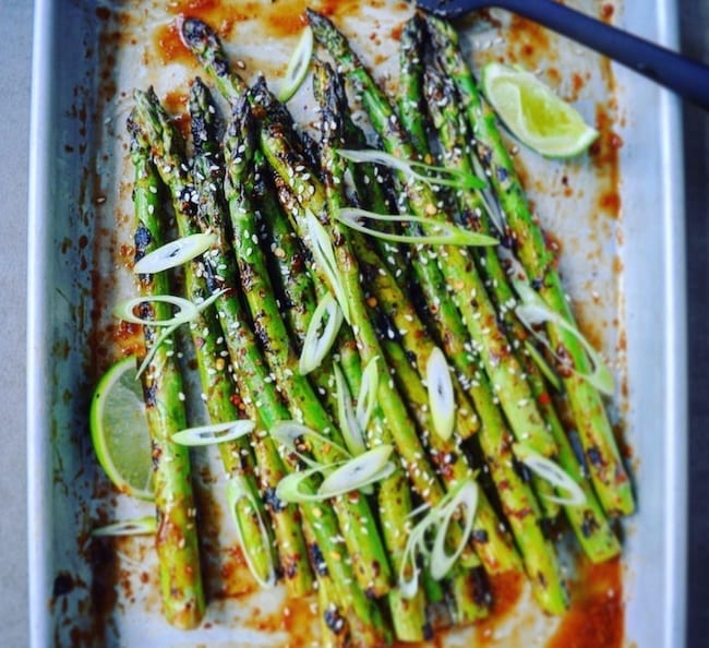 grilled california asparagus with romesco sauce