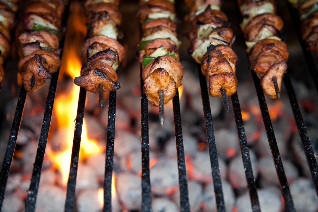 delicious grilled pork kebobs with manchamantel sauce