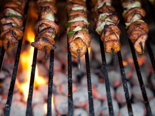delicious grilled pork kebobs with manchamantel sauce