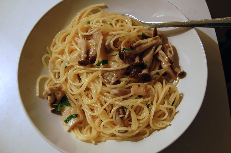 grilled portobello mushrooms over angel hair pasta with st.john's cheese sauce